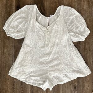 White Eyelet Puff Sleeve Romper